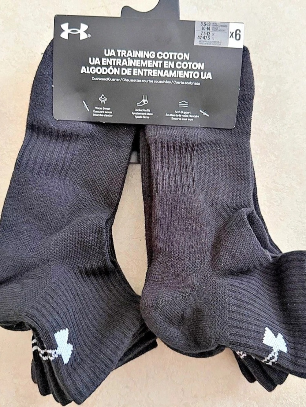 Under Armour UA Training Cotton Cushion Quarter Socks Athletic Socks Black Large